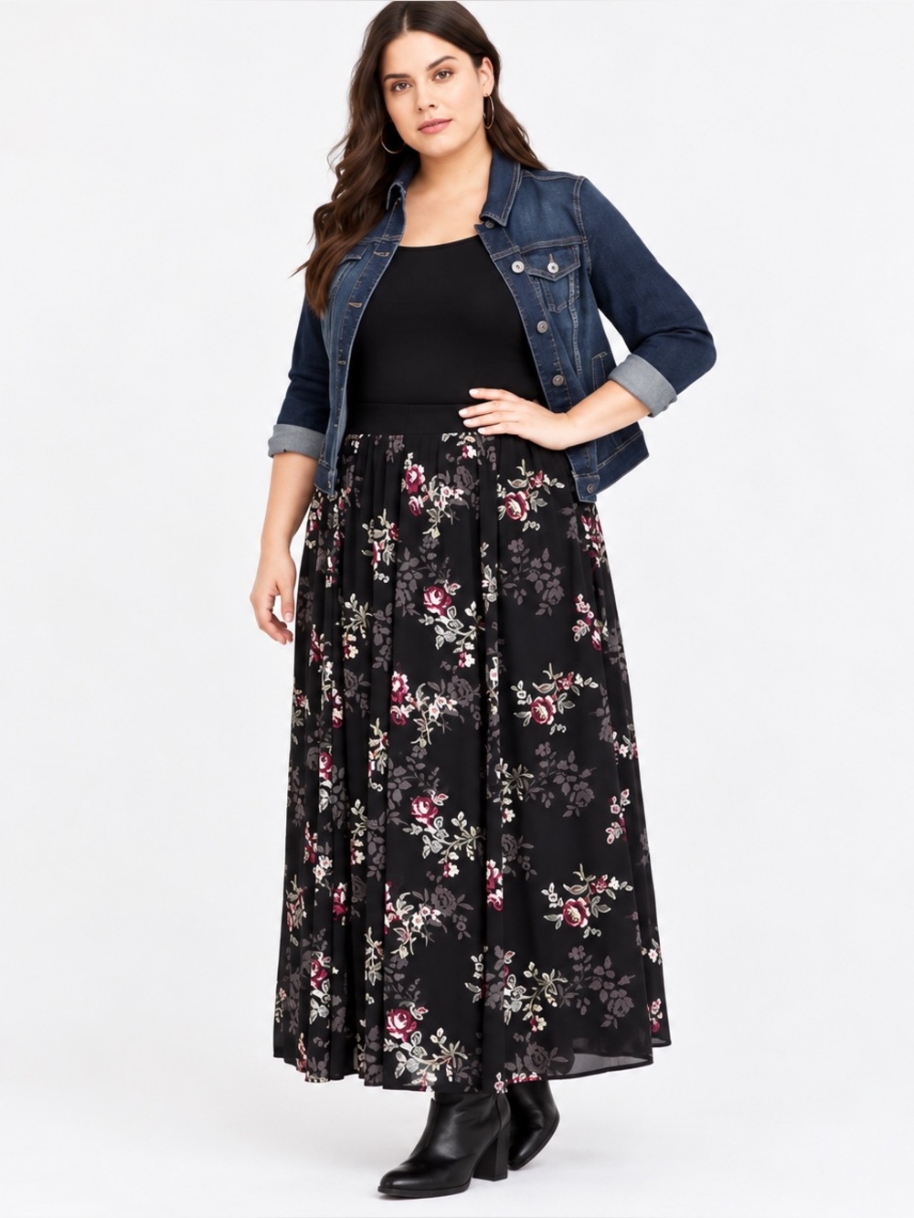 Torrid Black Floral Chiffon Maxi Skirt
